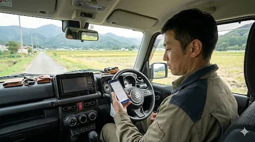 現場でスマートフォンからラクシカを利用する様子